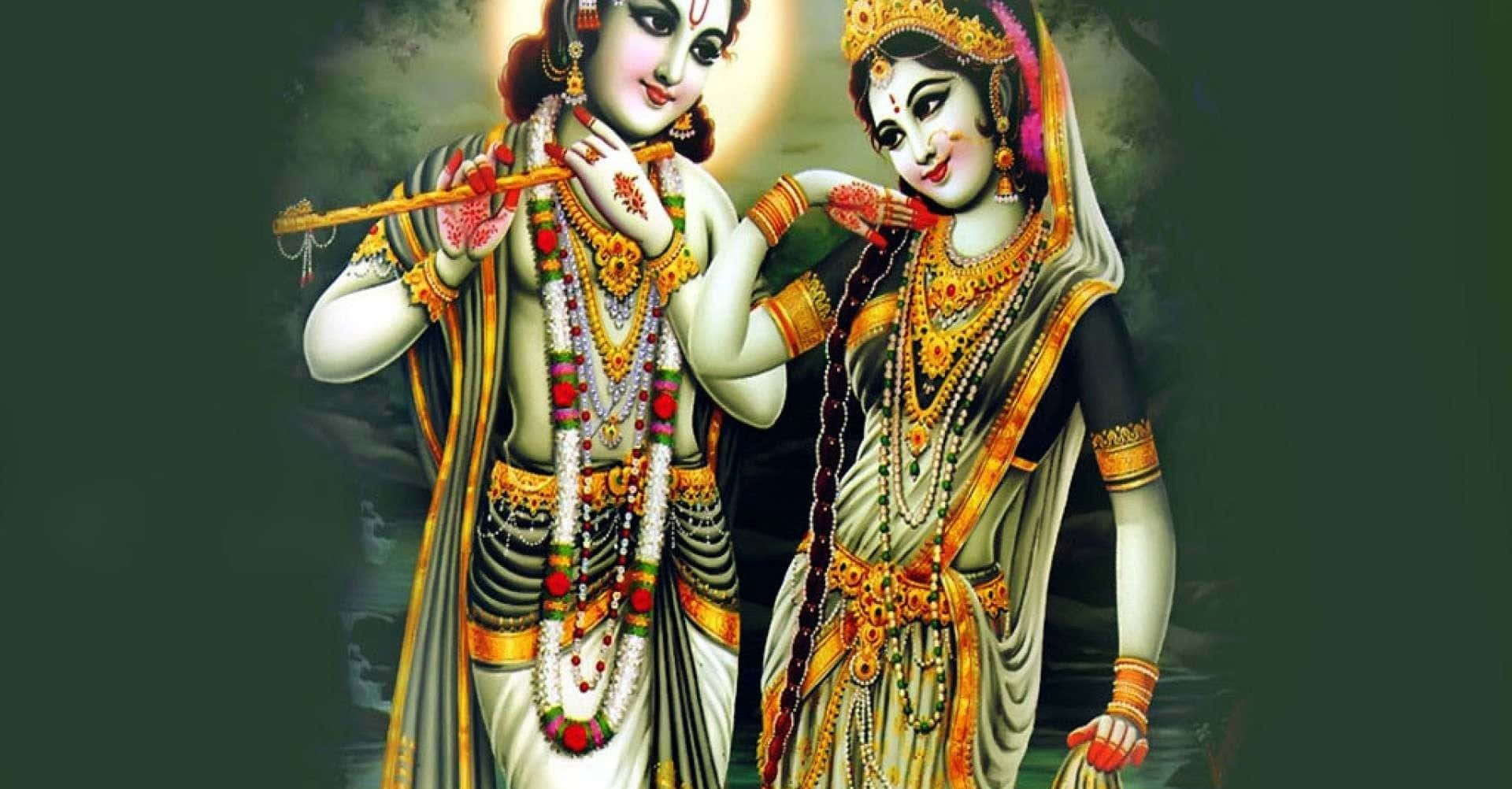 Krishna And Radha Green Aesthetic Picture