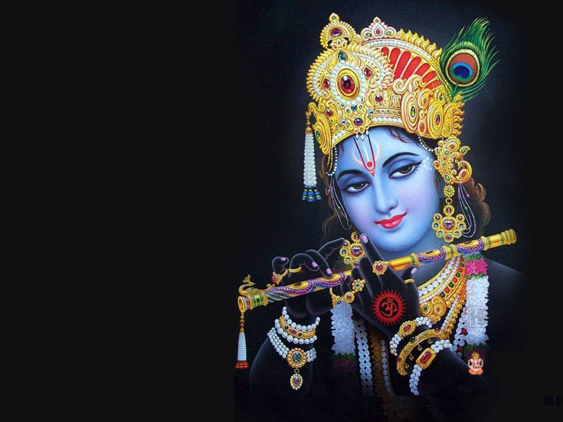 Download Krishna Playing Flute In Black Wallpaper 