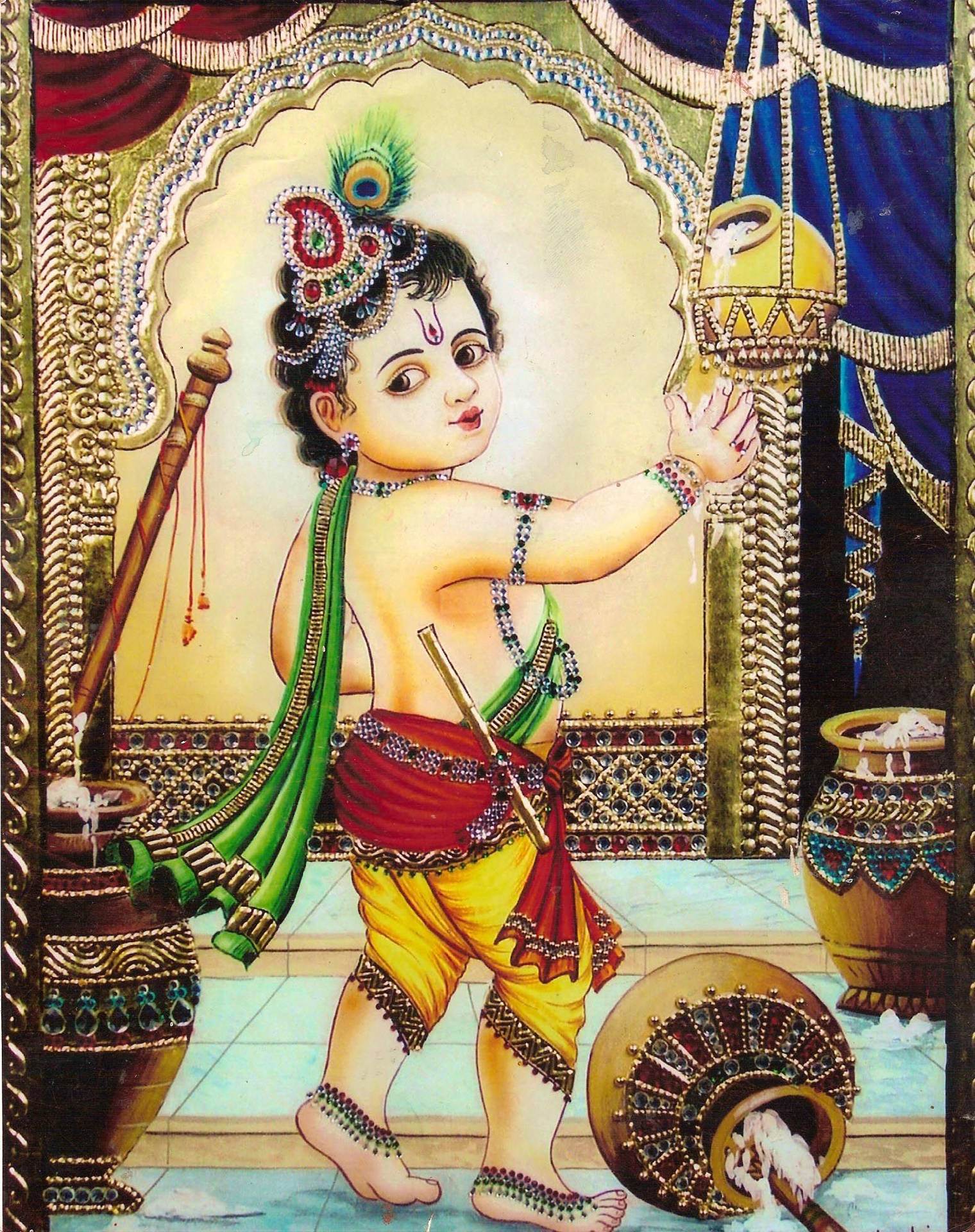 Krishna Playing With Butter Wallpaper