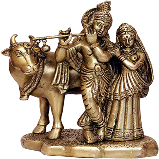 Krishna Radha Statue Flute Cow PNG