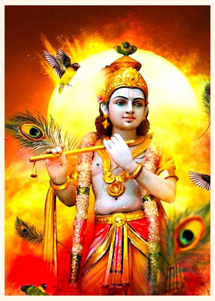 Krishna With Orange Sky Wallpaper
