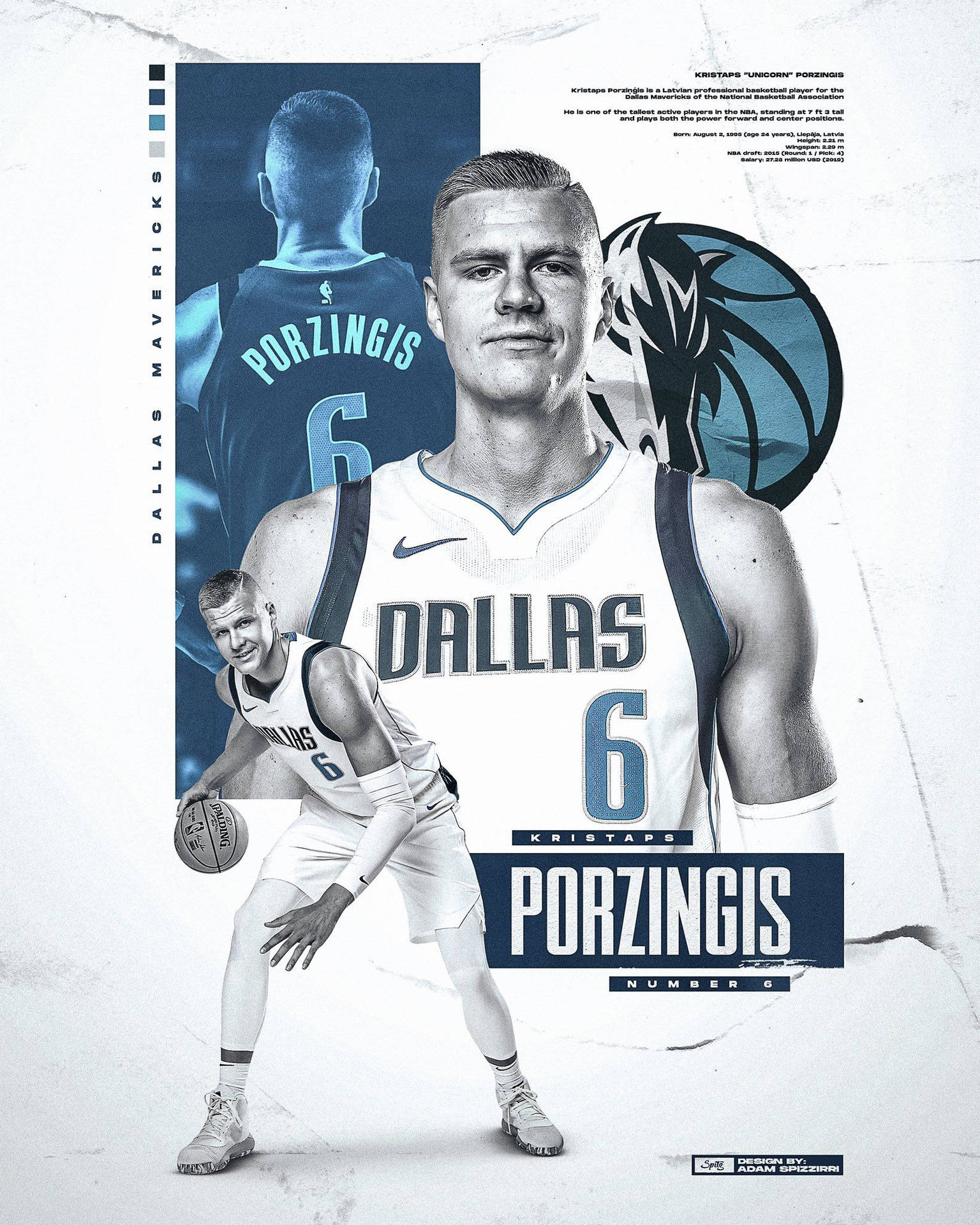 Poster Dei Dallas Mavericks Di Kristaps Porzingis Sfondo