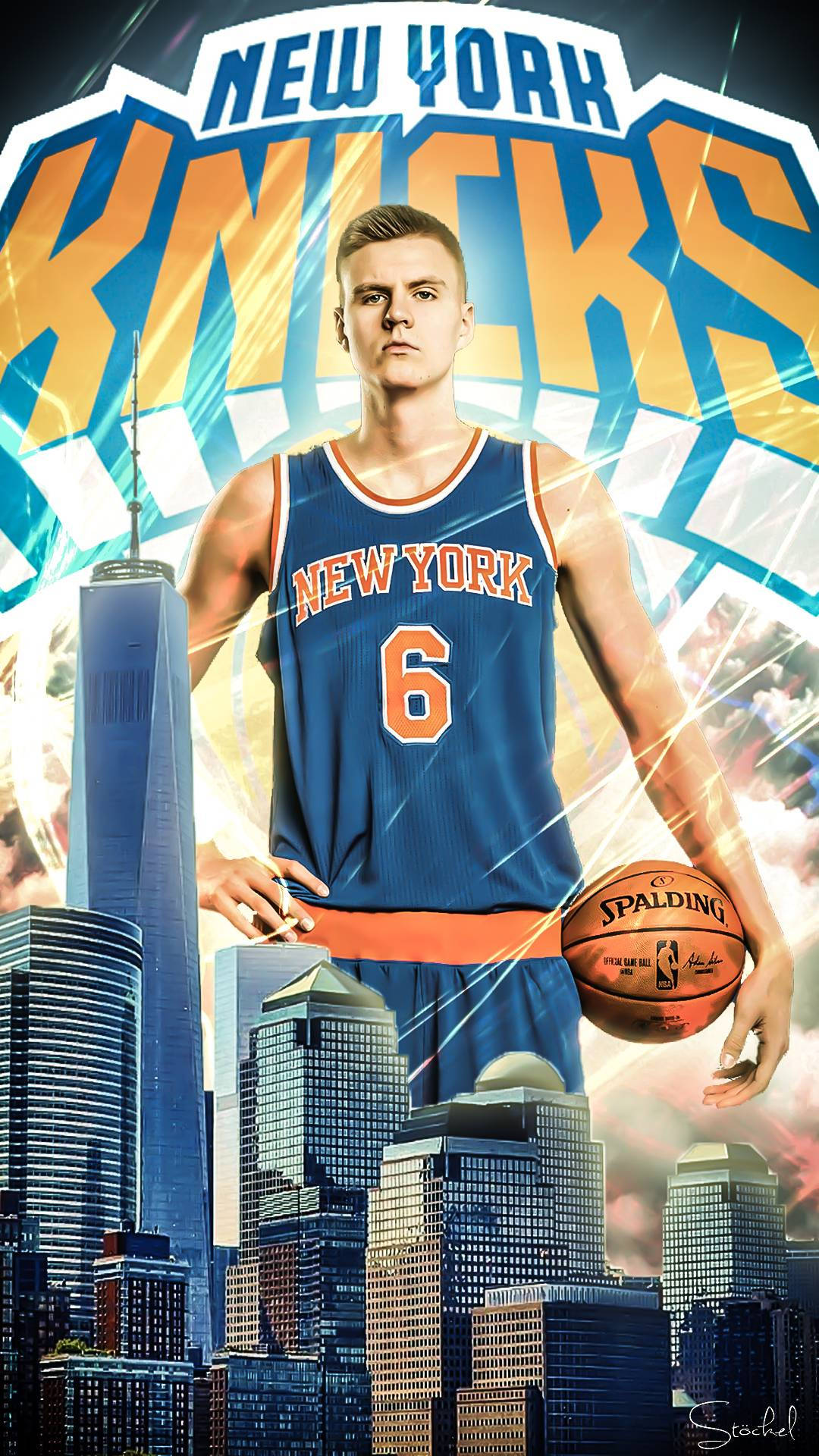 Kristaps Porzingis New York Knicks Poster Tapet: Se denne utrolige Kristaps Porzingis New York Knicks poster Tapet, der udstråler styrke. Wallpaper