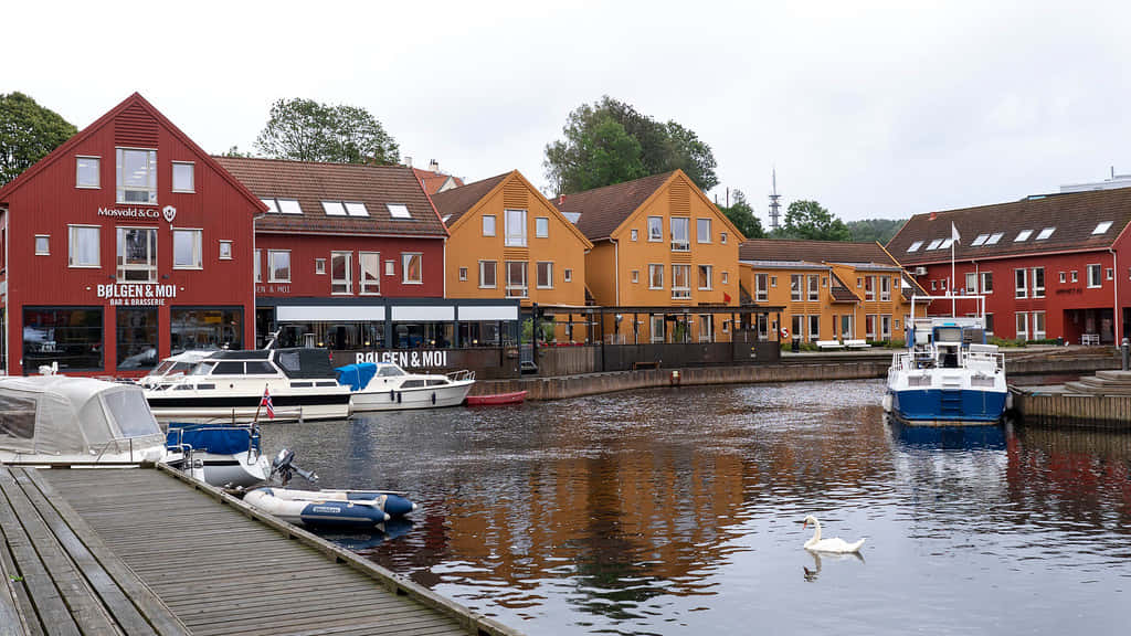 Kristiansand Waterfront Colorful Buildings Wallpaper