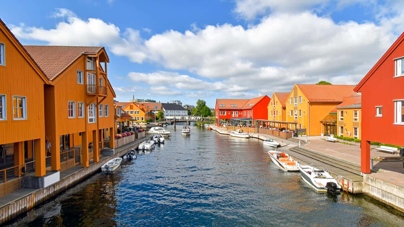Kristiansand Waterfront Colorful Houses Norway Wallpaper