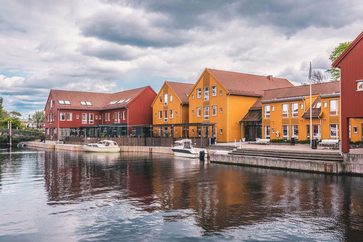 Kristiansand Waterfront Colorful Houses Wallpaper