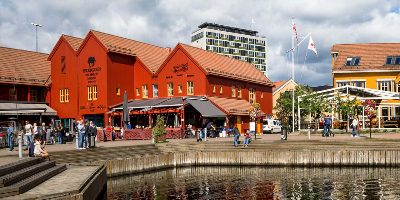 Kristiansand Waterfront Fish Market Norway Wallpaper