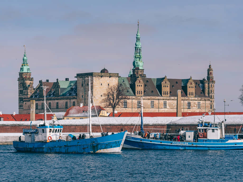 Kronborg Castle Fishing Boats Wallpaper