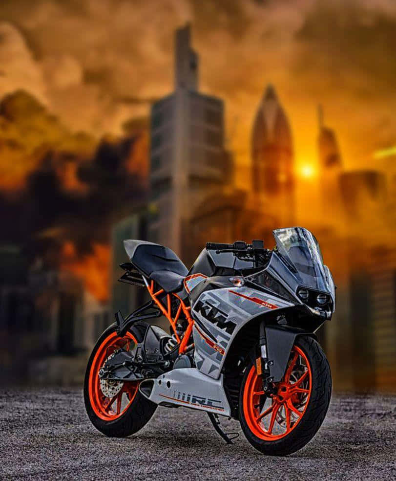 Download A Motorcycle Is Parked In The City | Wallpapers.com