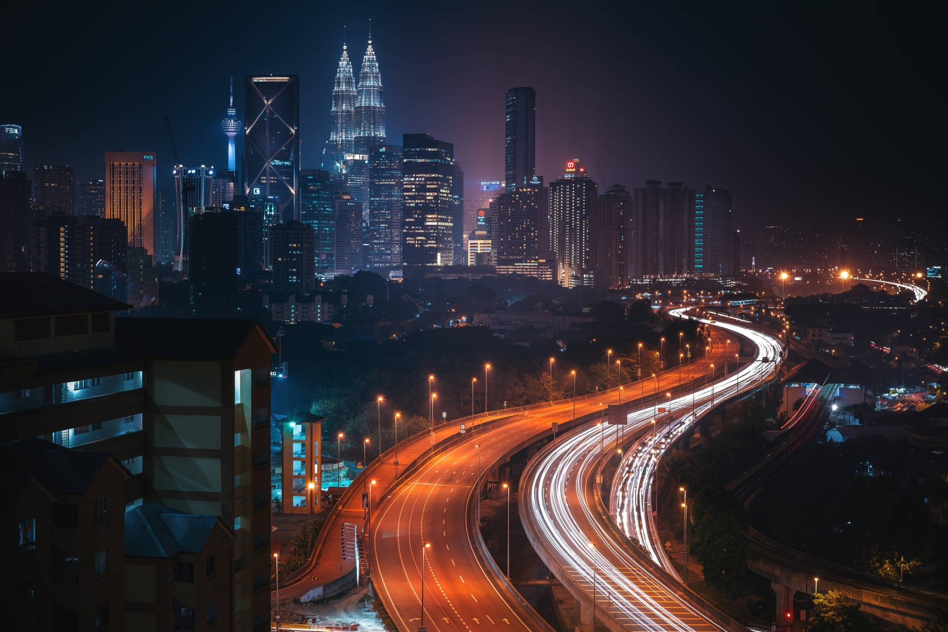 A breathtaking view of Kuala Lumpur's city lights. Wallpaper