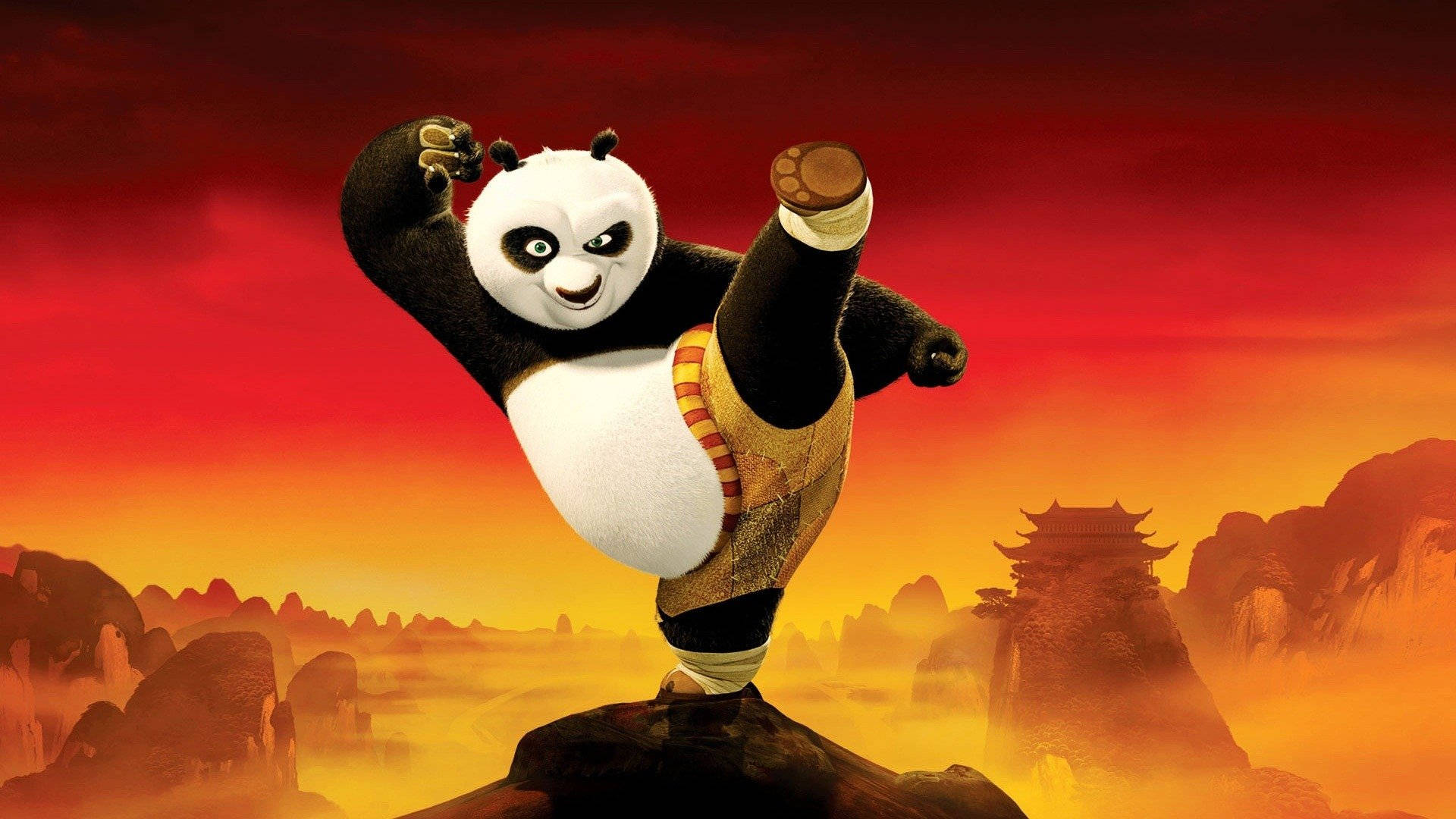 Kung Fu Panda 2 Red Gradient Mountains Background