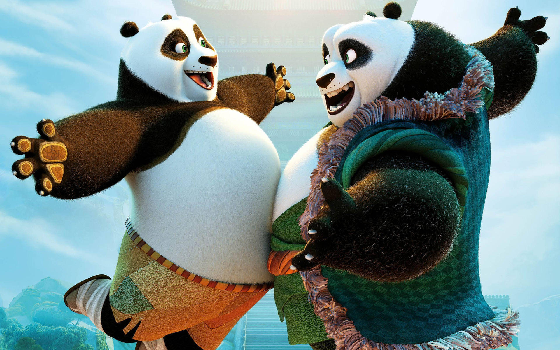 Kung Fu Panda And Father About To Hug Wallpaper