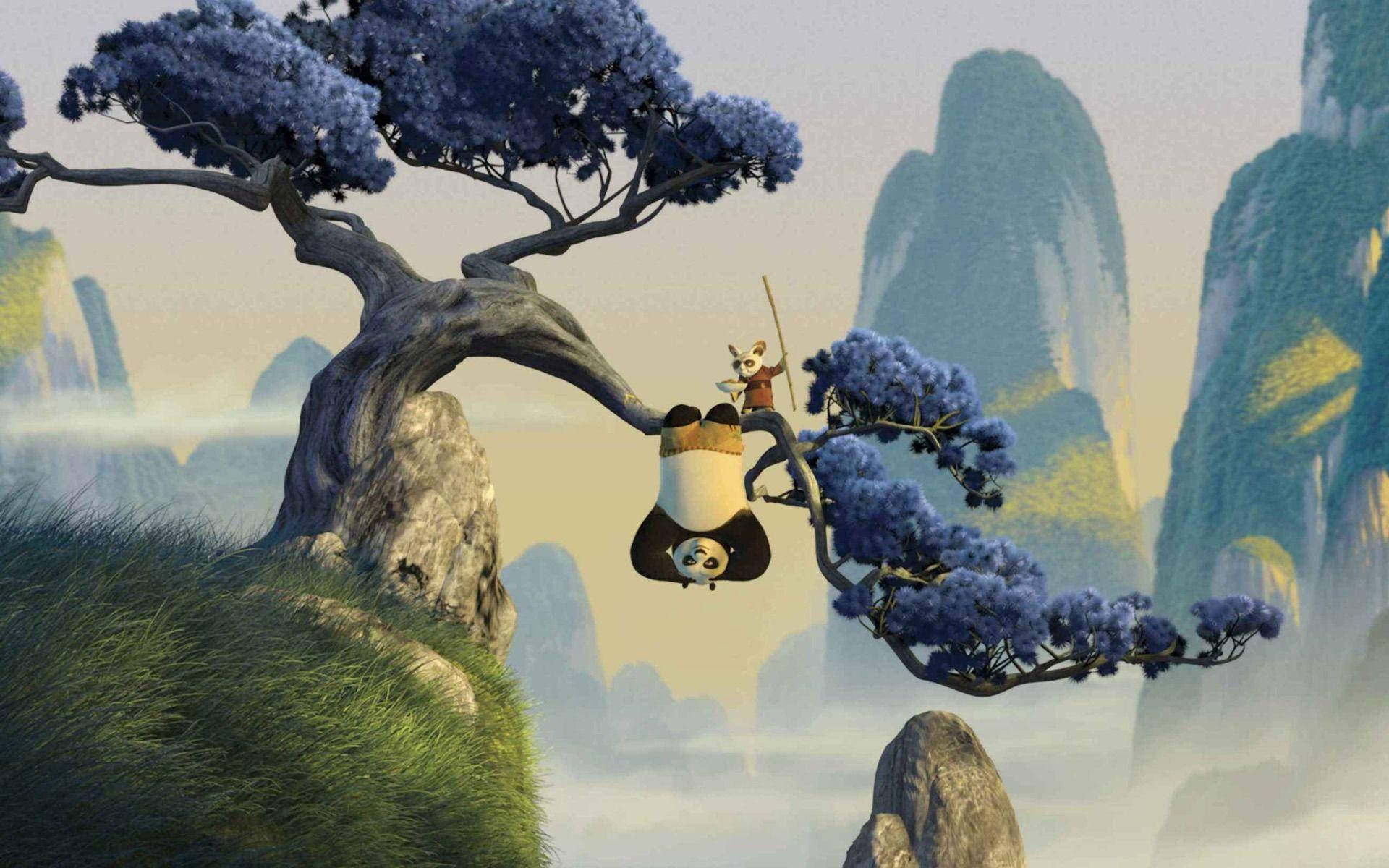 Kung Fu Panda And Shifu Training Together Background