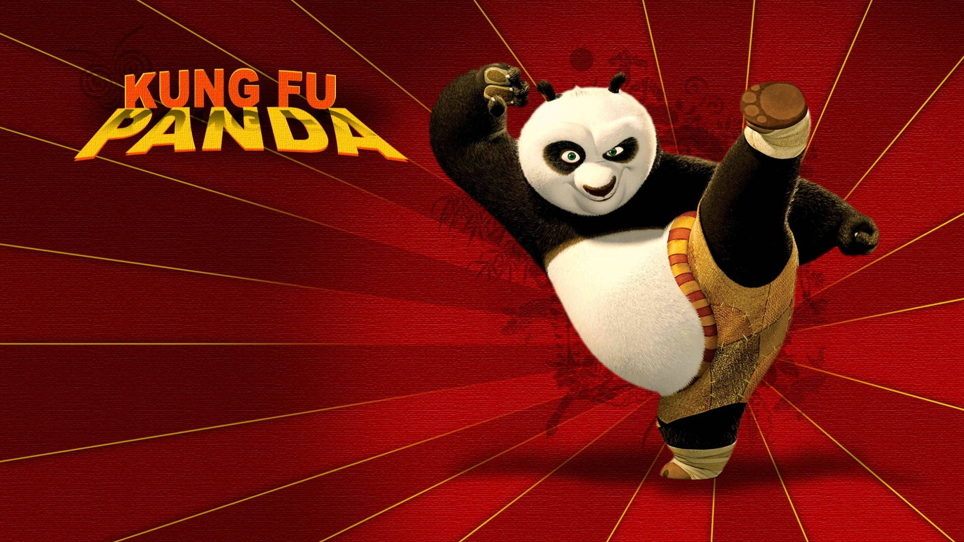 Kung Fu Panda Doing A Kick Red Backdrop Picture