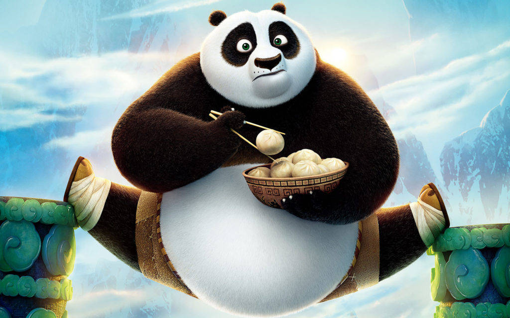 Kung Fu Panda Eating Buns With Chopsticks Wallpaper