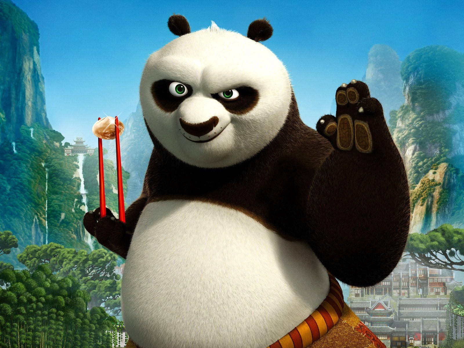 Kung Fu Panda Posing With Chopsticks Wallpaper