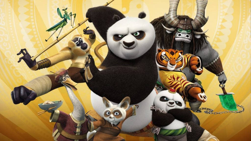 Kung Fu Panda Posing With Other Heroes Background