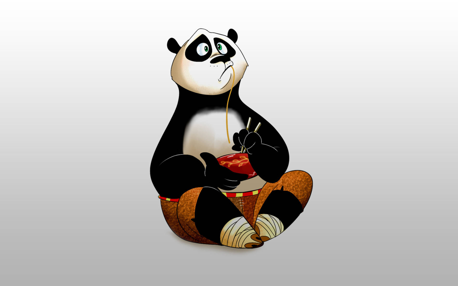 Kung Fu Panda Sitting Down And Eating Noodles Background