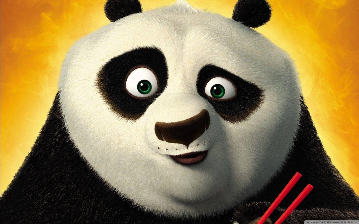 Kung Fu Panda Smiling With Chopsticks Background