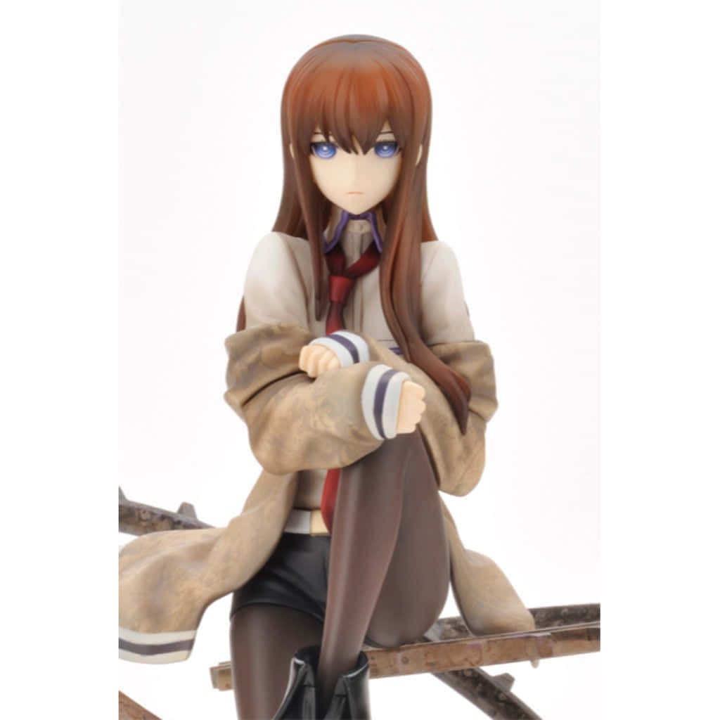 Kurisu Makise standing confidently in her lab coat with a serious expression on her face. Wallpaper