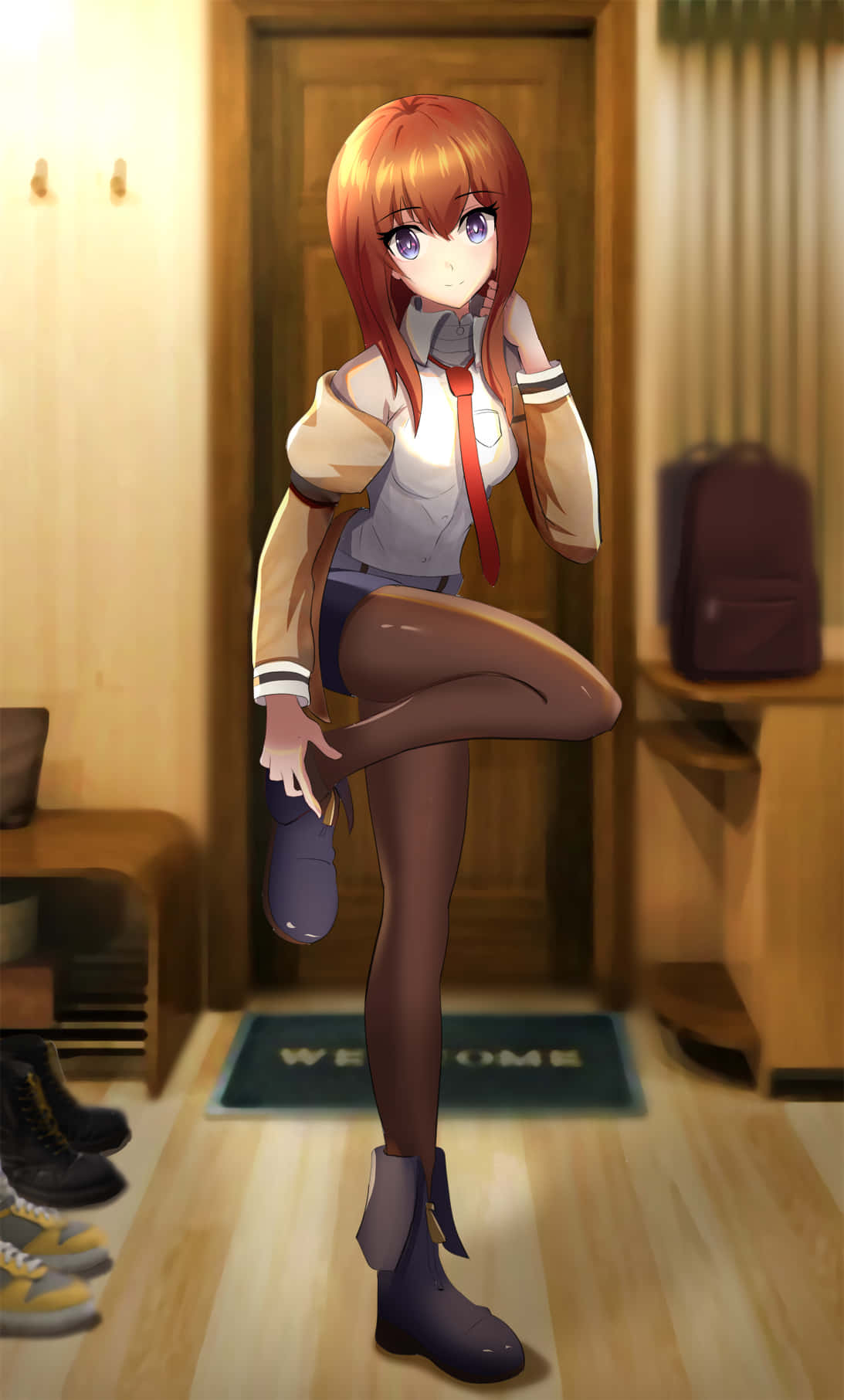 Kurisu Makise deep in thought in a moment of stunning brilliance Wallpaper