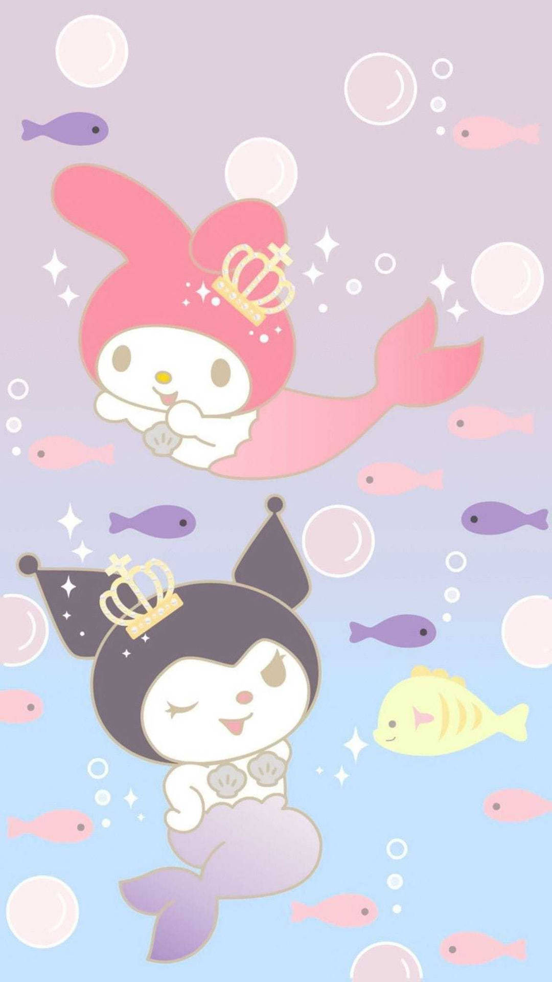 Kuromi And Melody As Mermaids Wallpaper