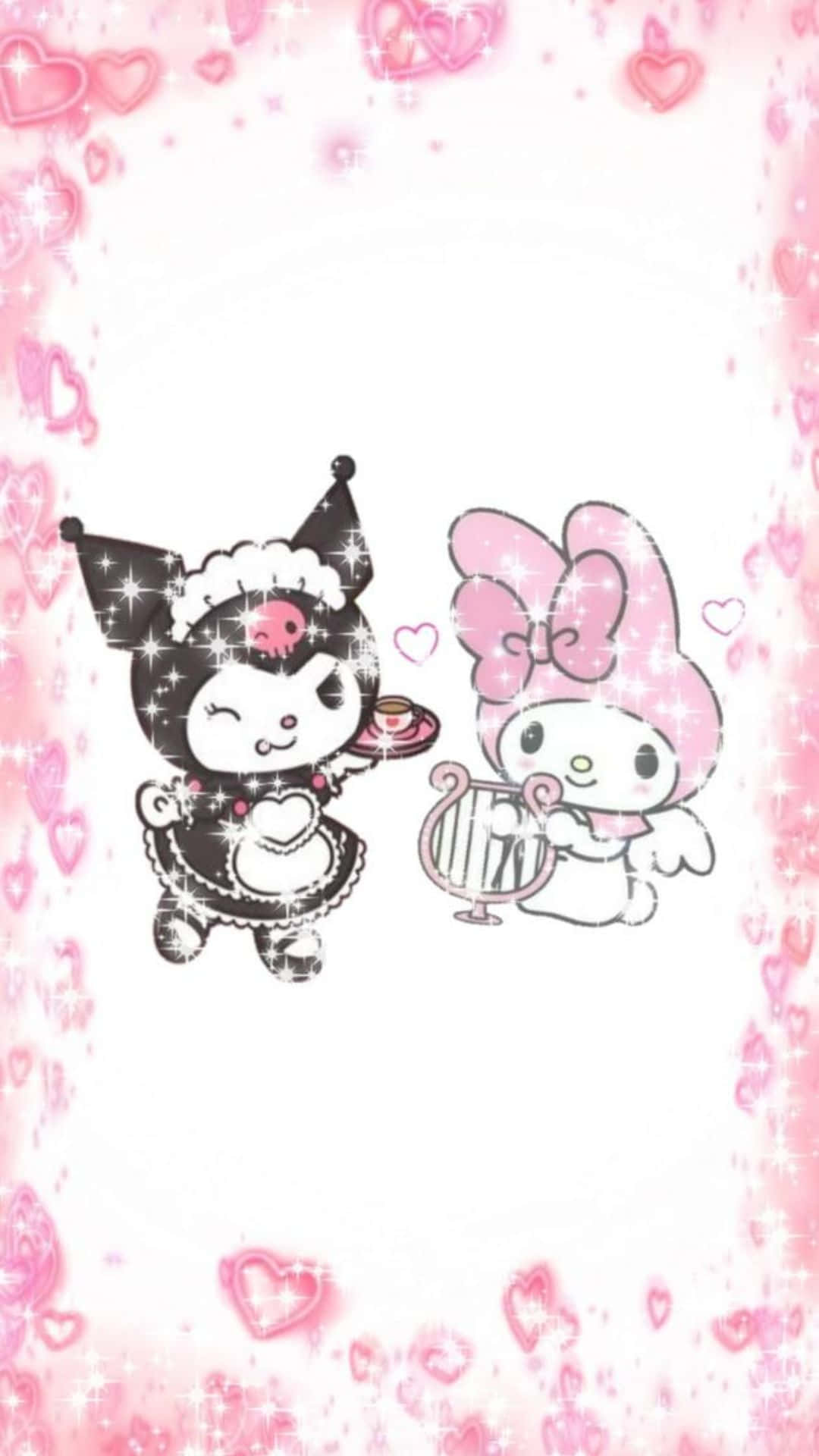 Kuromi and My Melody Share a Playful Moment Wallpaper