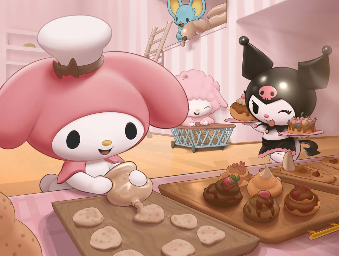 Kuromi and My Melody enjoying a fun day together Wallpaper