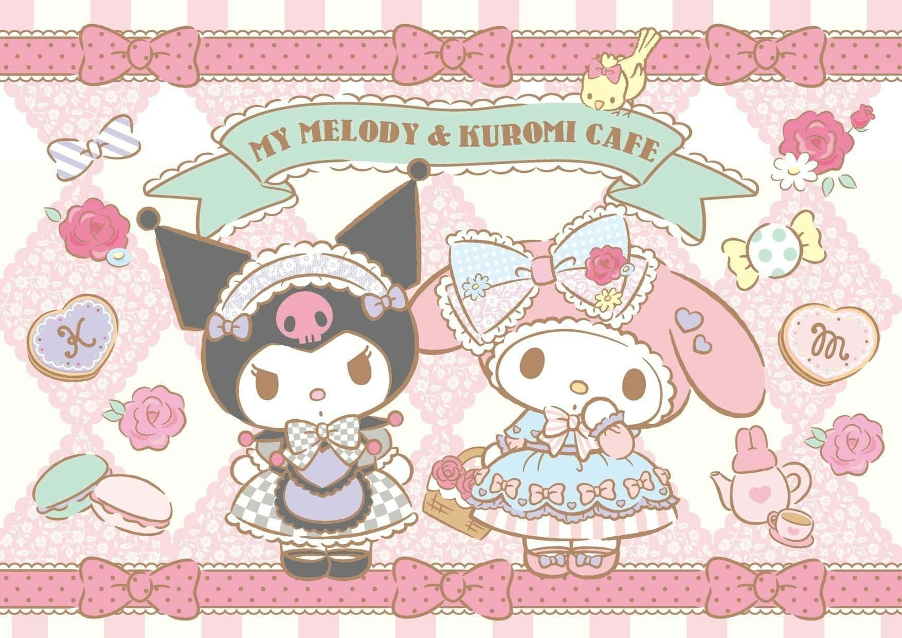 Download Kuromi and My Melody Enjoying Their Day Together Wallpaper