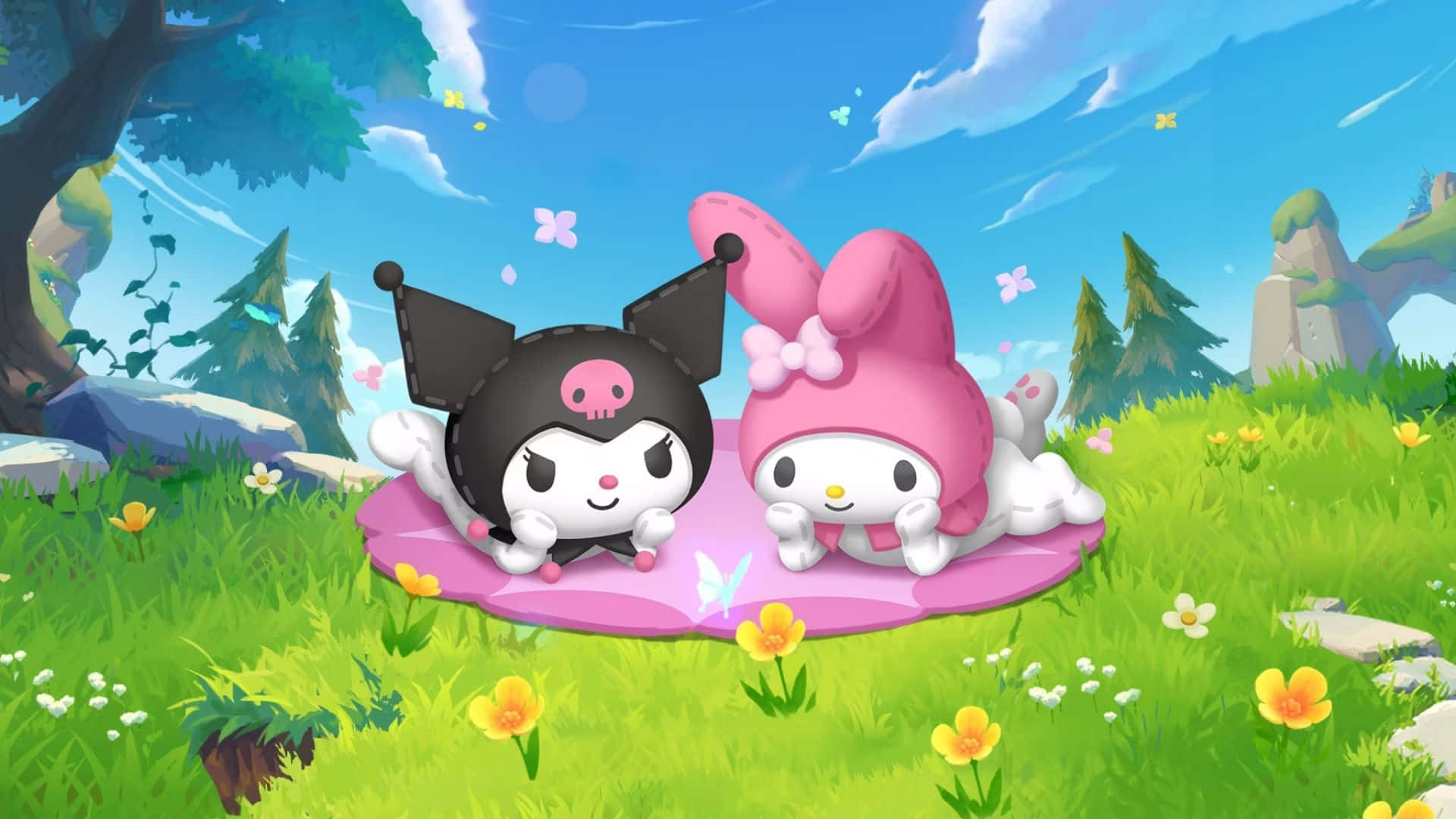 Kuromi and My Melody share a fun-filled moment together Wallpaper