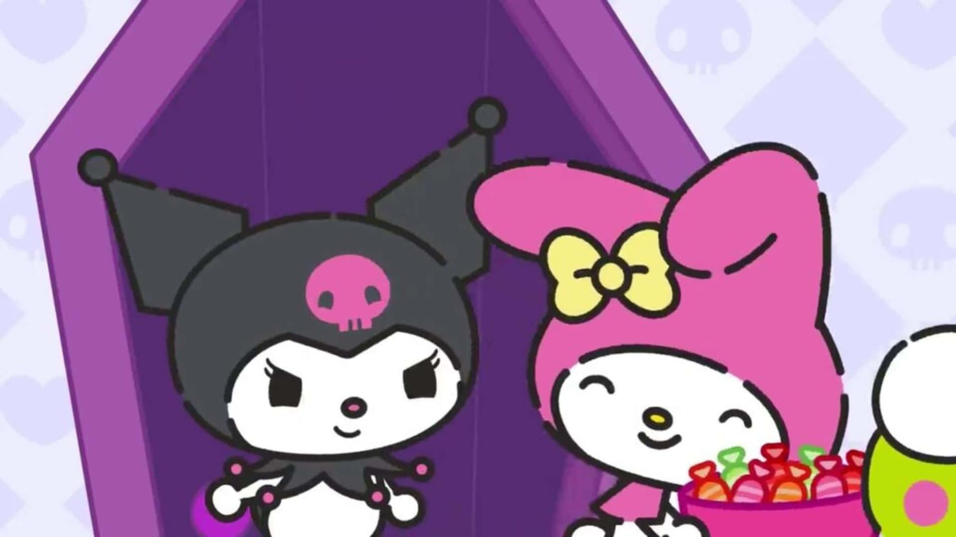 Kuromi and My Melody enjoy a playful moment together. Wallpaper