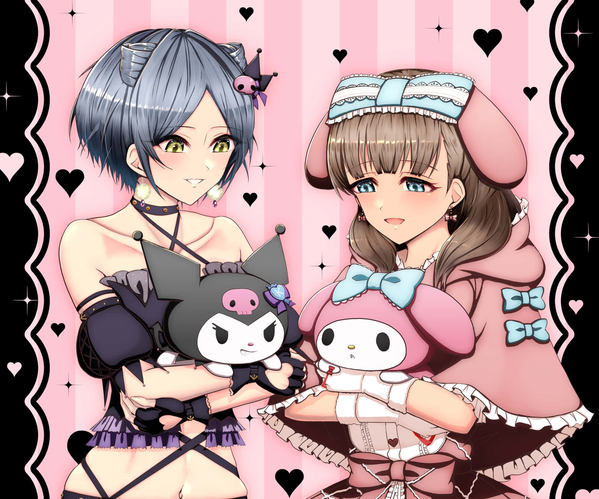 Kuromi and My Melody enjoying a sweet moment together. Wallpaper