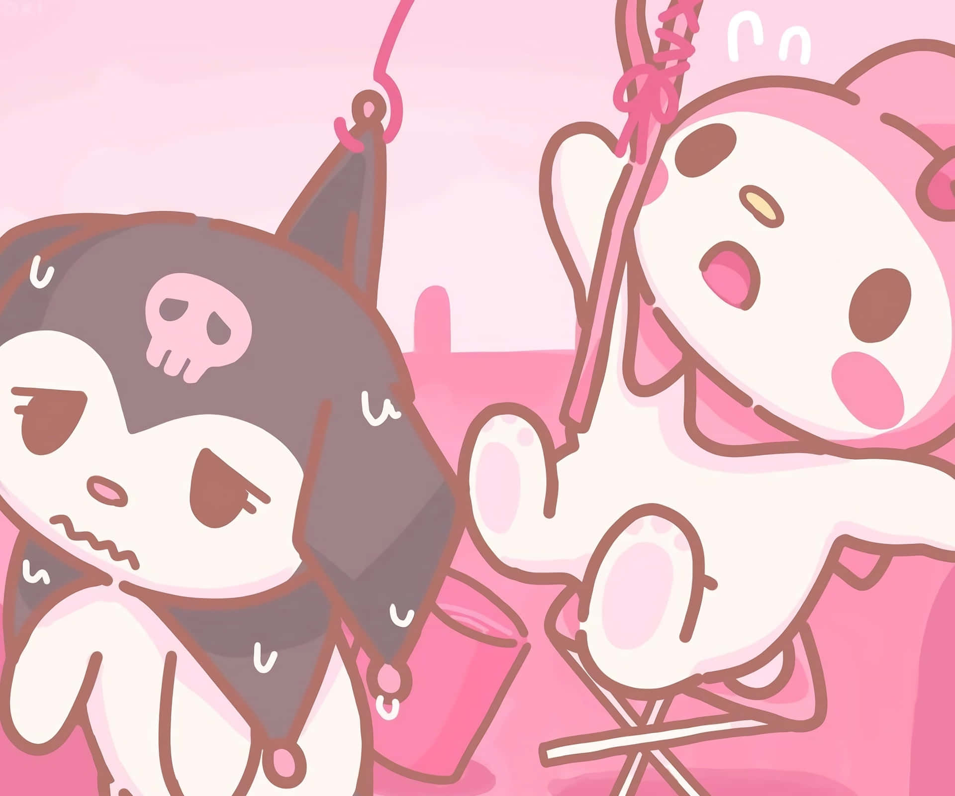 The Adorable Duo: Kuromi and My Melody Together Wallpaper