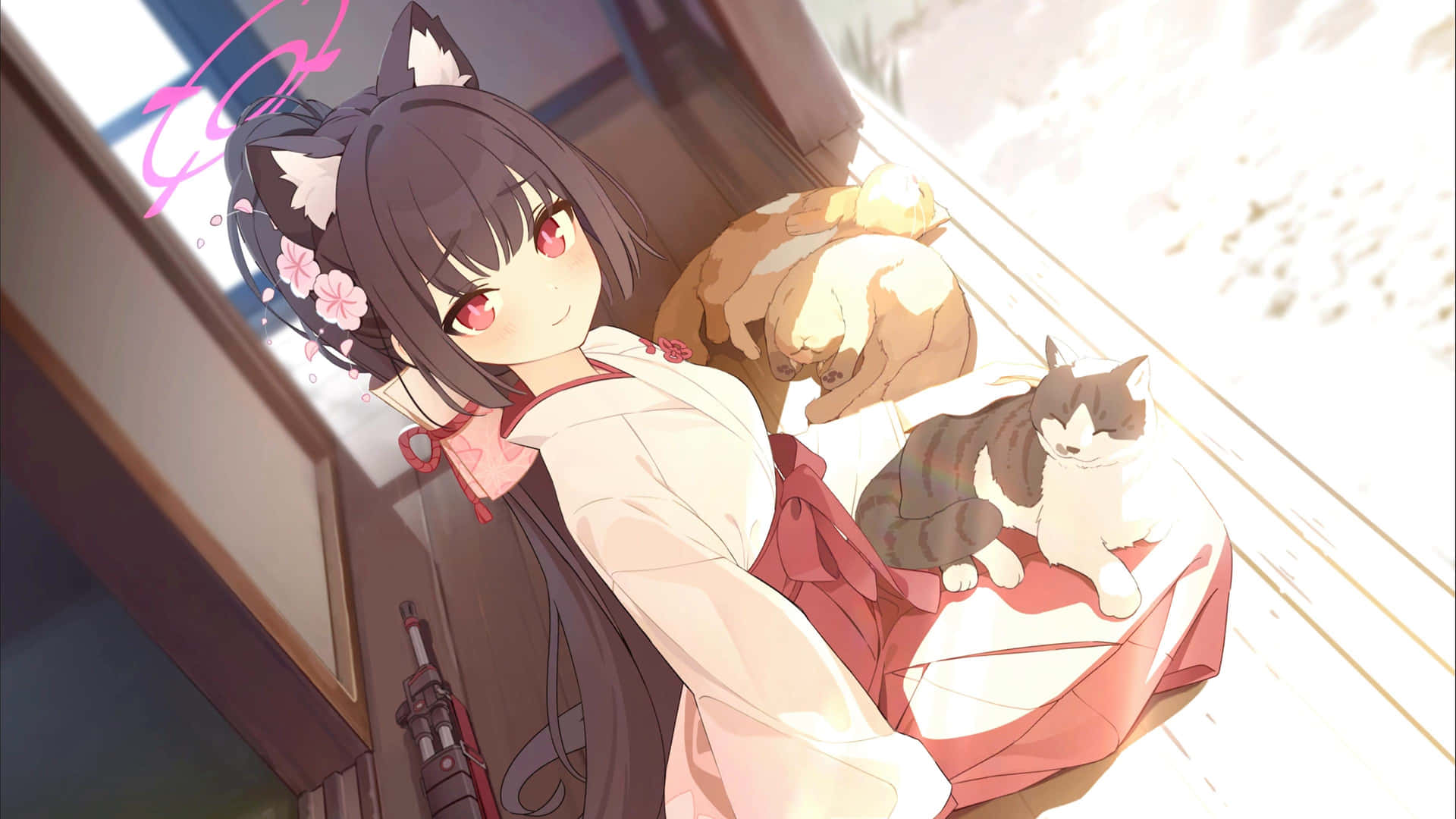 Kuromi Anime Girlwith Catsand Rifle Wallpaper