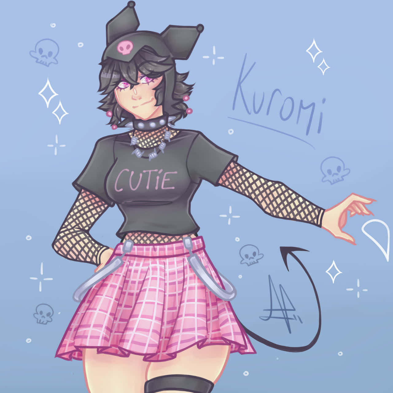 Kuromi Fanart Met Schattige Uitdrukking En Speelse Houding Achtergrond