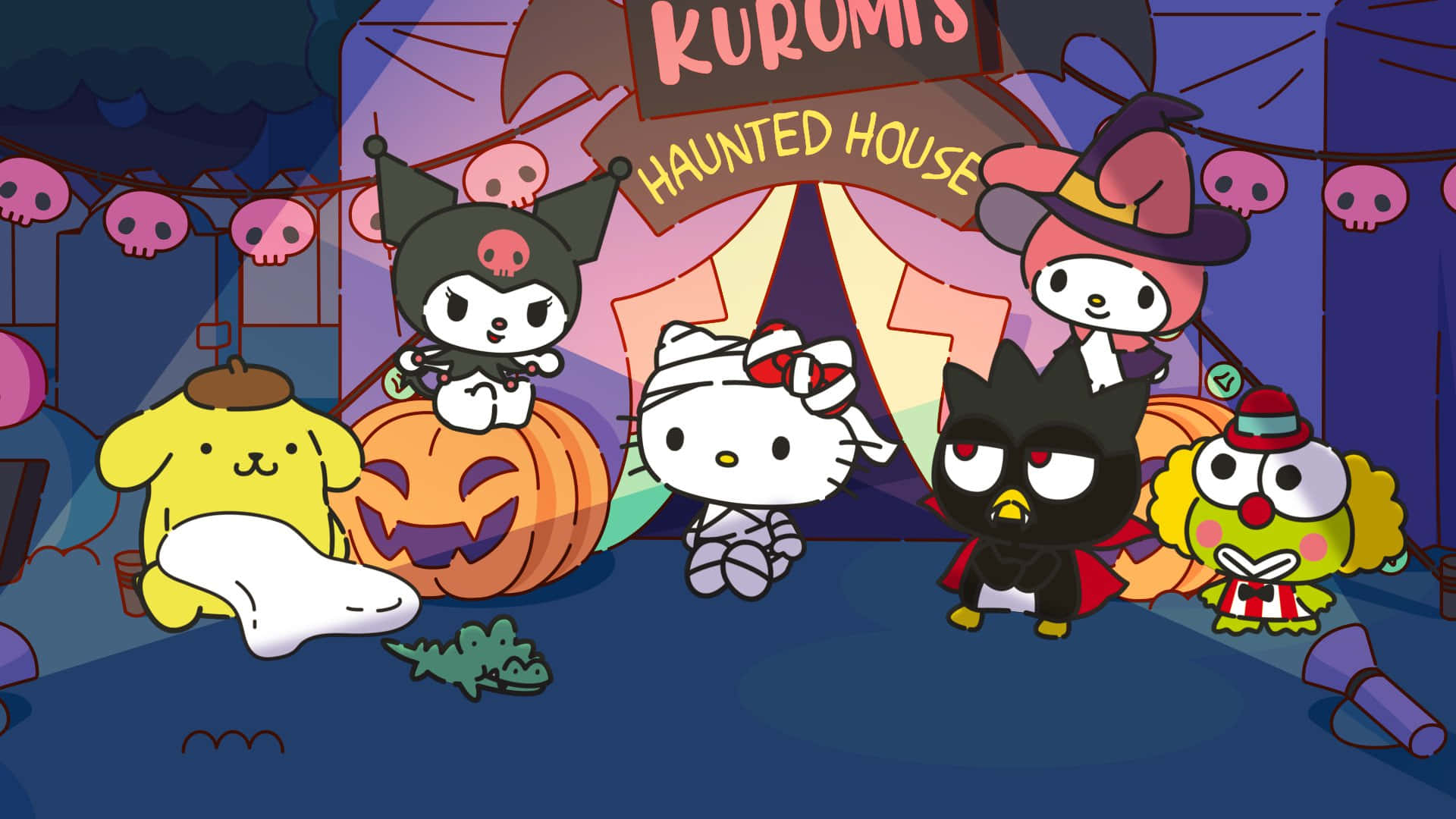 Kuromi Celebrating Halloween with a Mysterious Smile Wallpaper