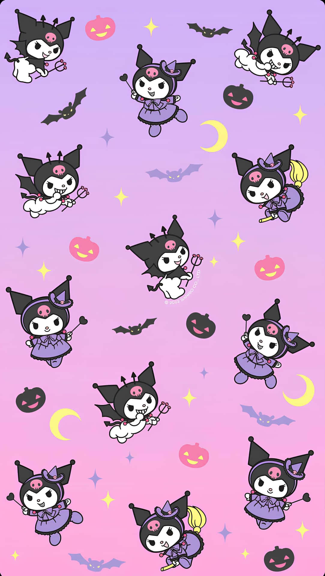 Kuromi Halloween Pattern Purple Background Wallpaper