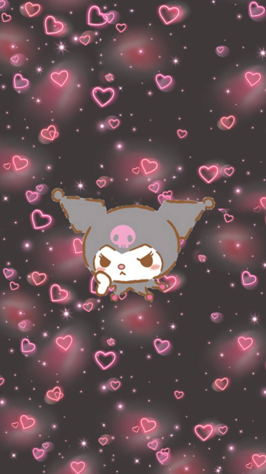 Kuromi In Glowing Hearts Wallpaper