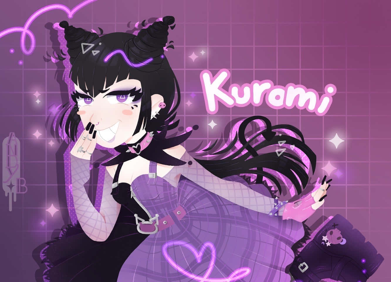 Kuromi Inspired Anime Girl Illustration Wallpaper