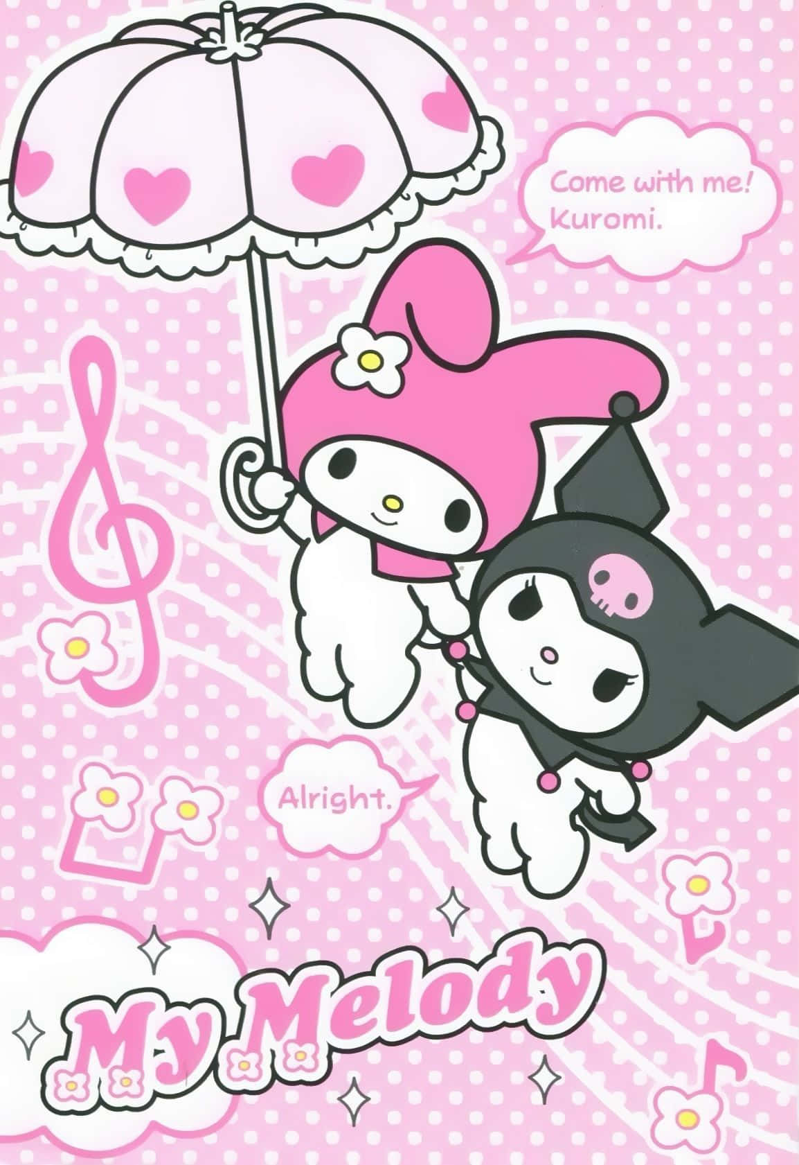 Hellokitty Y Kawaii Kitty Con Un Paraguas Fondo de pantalla