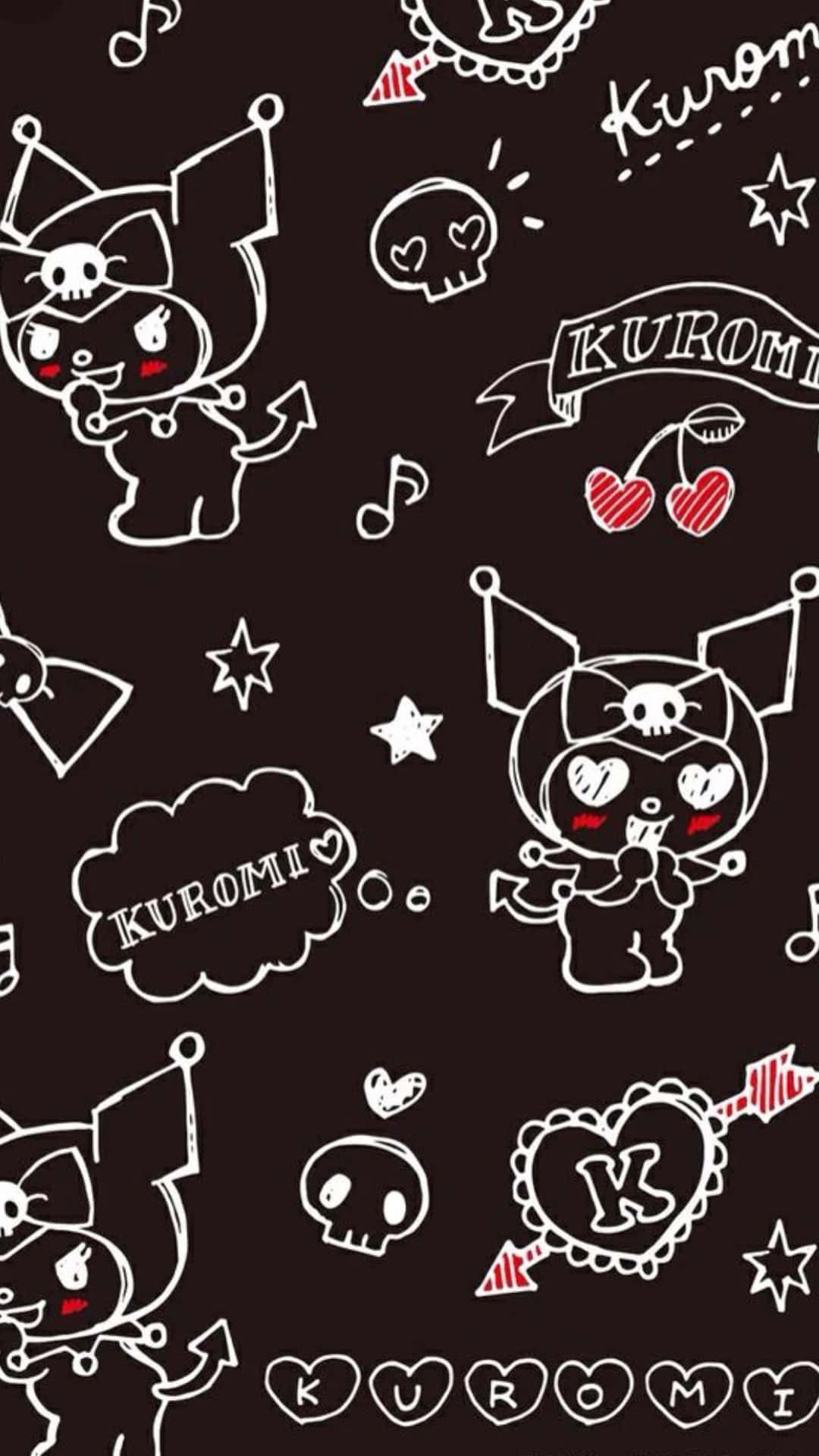 Kuromi iPhone Doodles On Black Wallpaper
