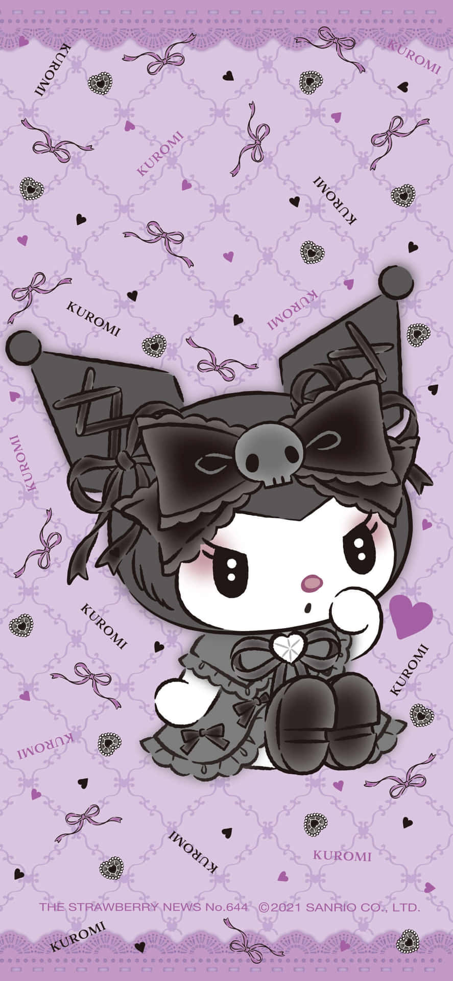 Adorable Kuromi Kawaii posing expressively on a magical background Wallpaper