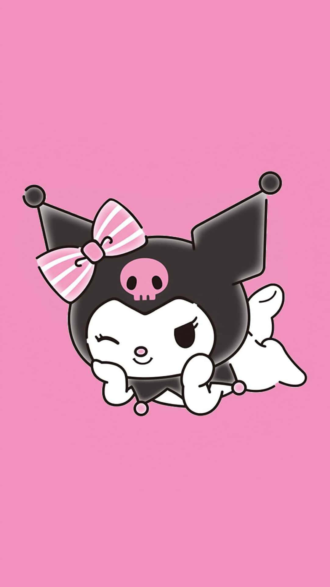 Kuromi, the mischievous yet adorable character from Sanrio, posing playfully on a vibrant background. Wallpaper