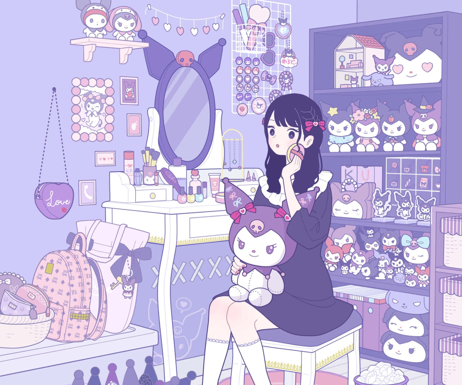 Kuromi Themed Room Anime Girl Wallpaper
