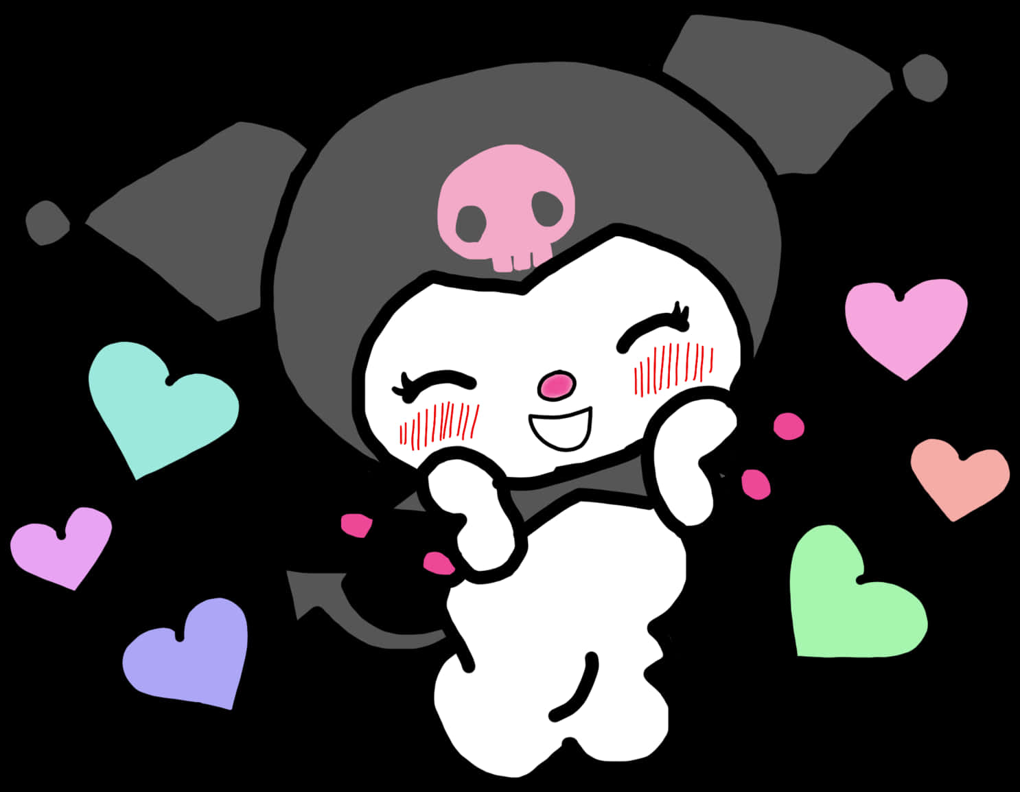 Download Kuromi With Hearts Vector Art | Wallpapers.com