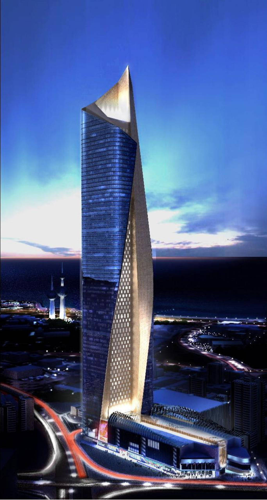 Kuwait Al Hamra Tower Nighttime Background