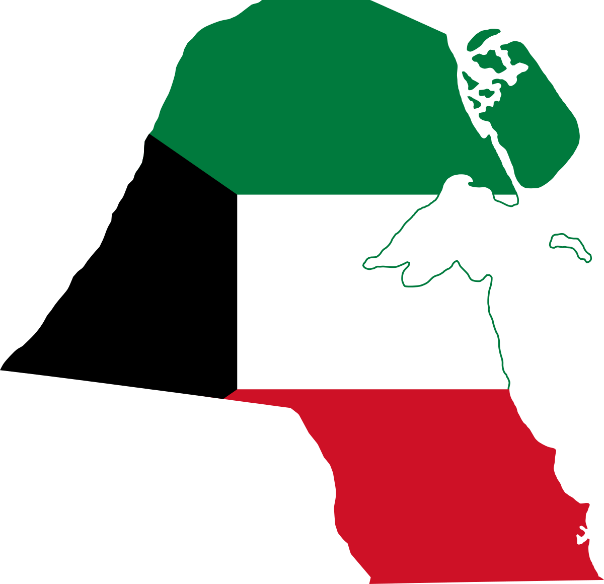 Kuwait Map Outlinedwith Flag Colors PNG