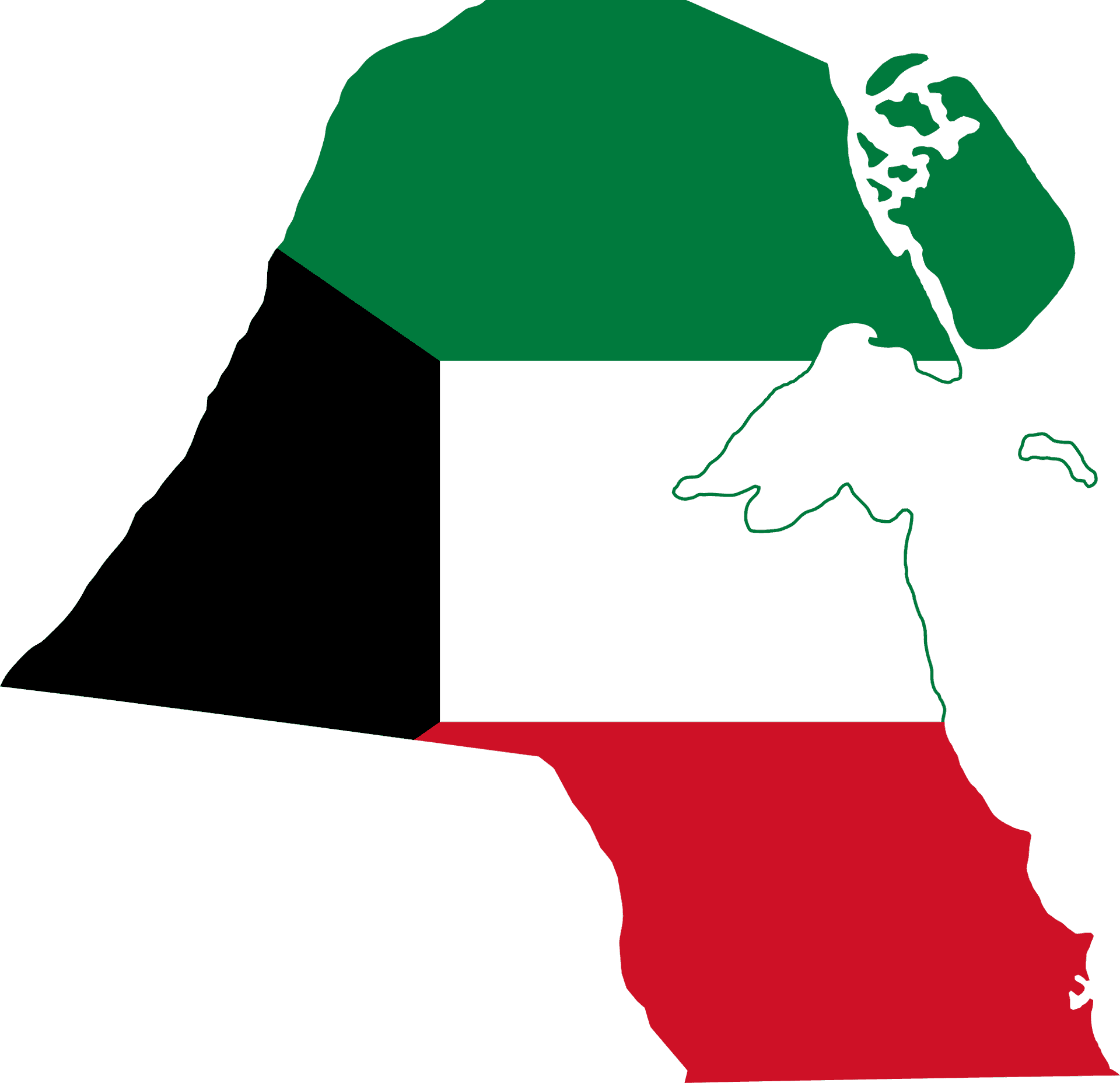 Kuwait Map Outlinedwith Flag Colors PNG