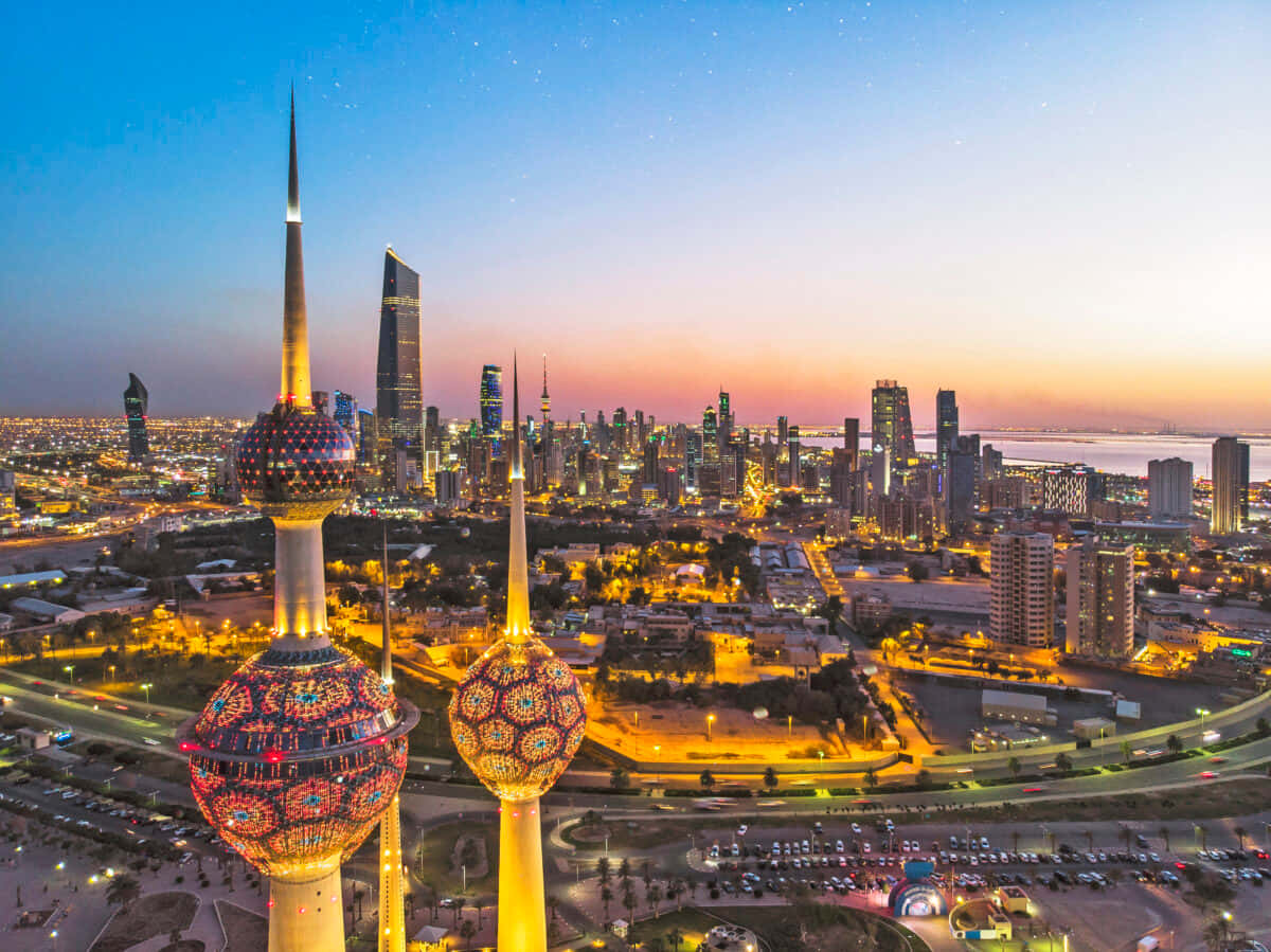 Torridel Kuwait E Città Nel Pomeriggio Sfondo
