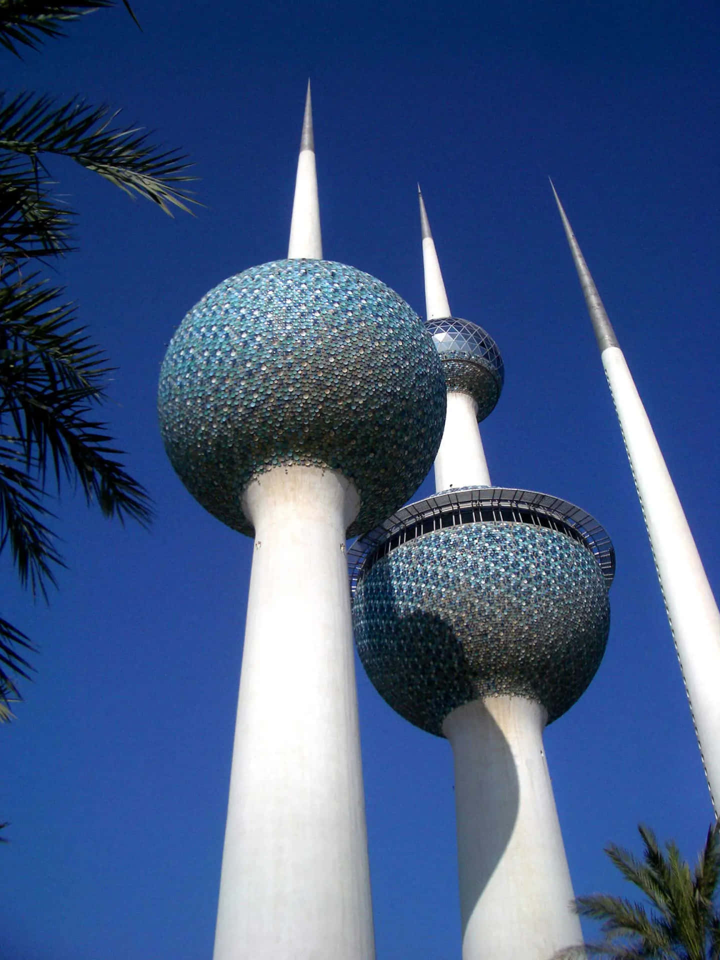 Kuwait Towers Below Blue Sky Phone Wallpaper